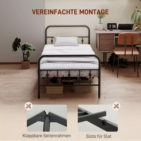Metal Senge Ramme 200x90 cm - Sort Foldbar Sengebund med Opbevaring