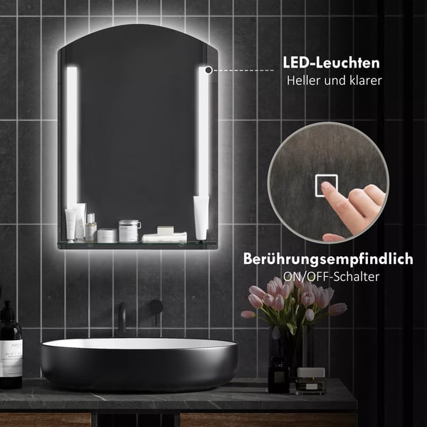 kleankin Badeværelsesspejl med LED-lys, Sølv, 50x70 cm