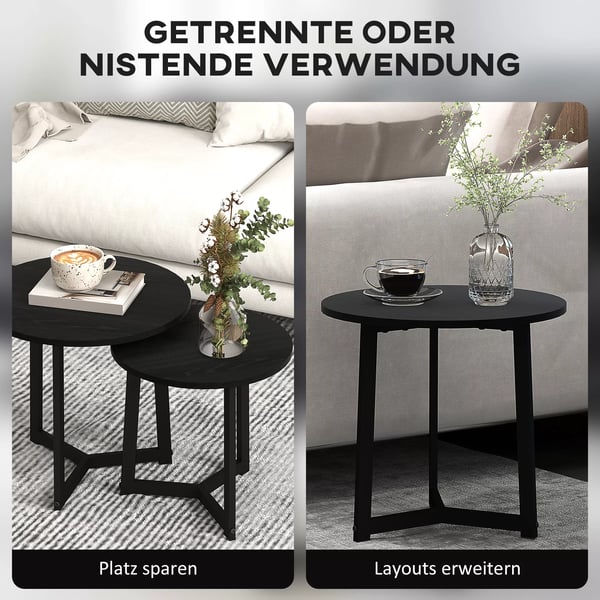 HOMCOM 2 stk Sofaborde Runde med Stålramme - Sort Melaminbelagt MDF 48x45cm & 40x40cm