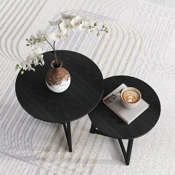 HOMCOM 2 stk Sofaborde Runde med Stålramme - Sort Melaminbelagt MDF 48x45cm & 40x40cm