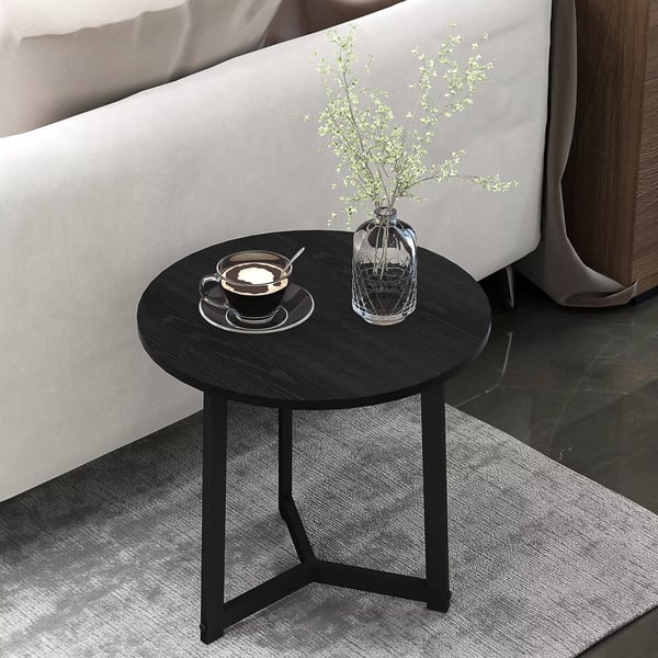HOMCOM 2 stk Sofaborde Runde med Stålramme - Sort Melaminbelagt MDF 48x45cm & 40x40cm