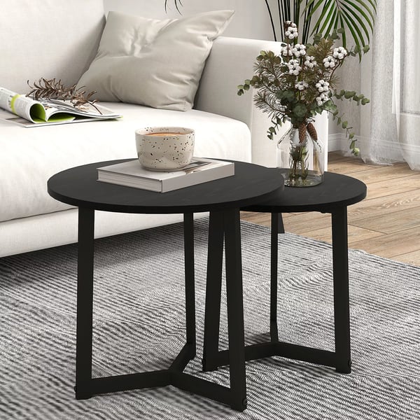 HOMCOM 2 stk Sofaborde Runde med Stålramme - Sort Melaminbelagt MDF 48x45cm & 40x40cm