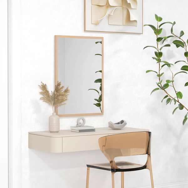 HOMCOM Vægspejl 50x70 cm, Natur træramme og Glas, med 4 kroge, Rektangulært Spejl til Entré, Soveværelse, Badeværelse