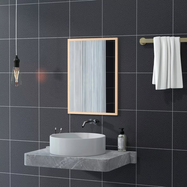 HOMCOM Vægspejl 50x70 cm, Natur træramme og Glas, med 4 kroge, Rektangulært Spejl til Entré, Soveværelse, Badeværelse
