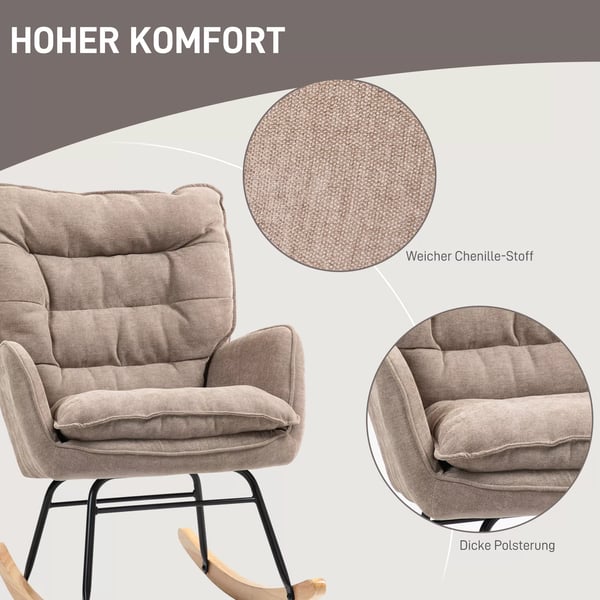 HOMCOM Gyngestol i Brun Chenille-look, Komfortabel Lænestol til Stue eller Soveværelse, Belastning op til 120 kg Polyester