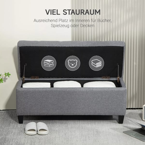HOMCOM Säilytyspenkki 100cm Vaaleanharmaa Polyesteri, Tammi