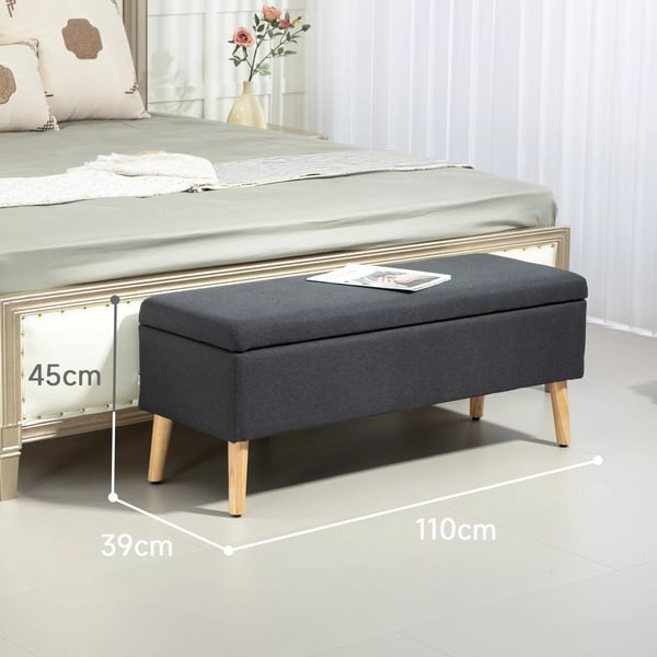 HOMCOM opbevaringsbænk i mørkegrå polyester med linnedlook, 110x39x45 cm
