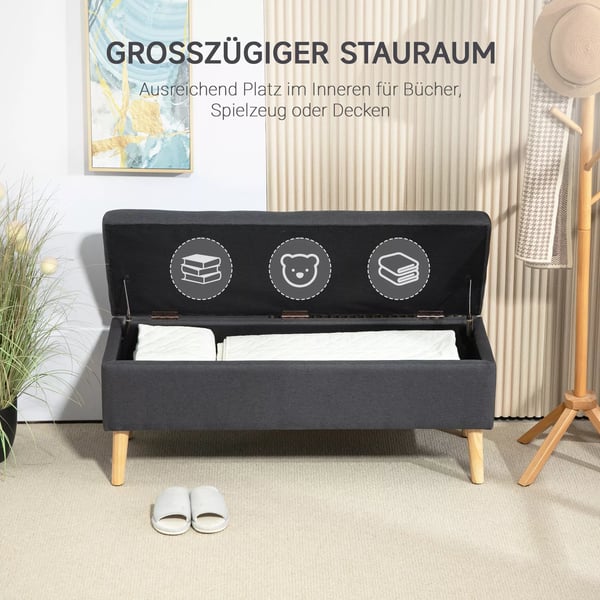 HOMCOM opbevaringsbænk i mørkegrå polyester med linnedlook, 110x39x45 cm