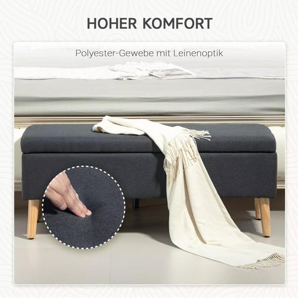 HOMCOM opbevaringsbænk i mørkegrå polyester med linnedlook, 110x39x45 cm