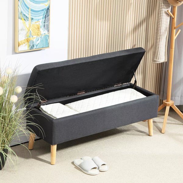 HOMCOM opbevaringsbænk i mørkegrå polyester med linnedlook, 110x39x45 cm