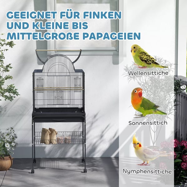 PawHut Stor Pappegøje Bur på Hjul - Sort Stål, 63x53x144 cm