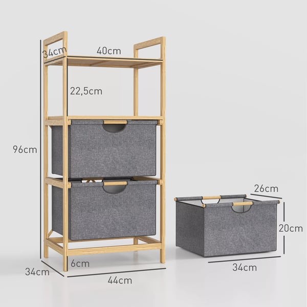 HOMCOM Vasketøjskurv med 2 Hylder - Bambus, Natur (Polyester)