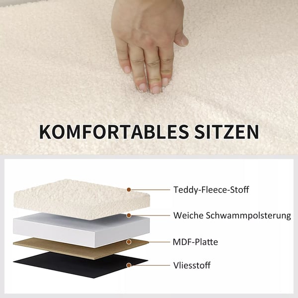 HOMCOM Foldbar Opbevaringsbænk i Cremefarvet Polyester, 76 x 38 x 38 cm