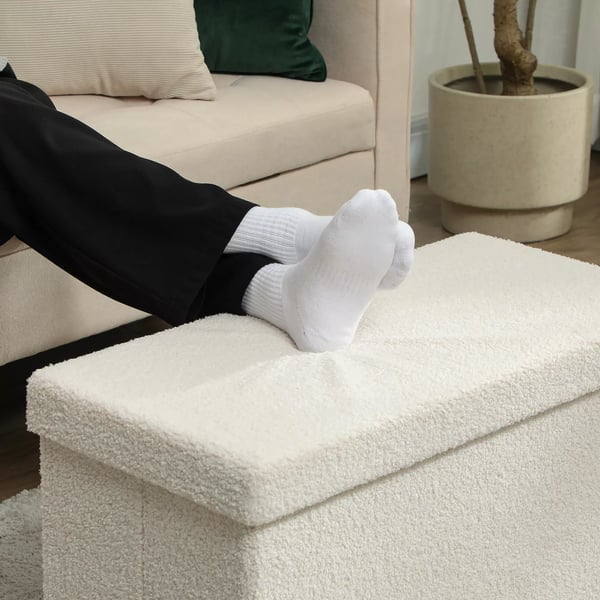 HOMCOM Foldbar Opbevaringsbænk i Cremefarvet Polyester, 76 x 38 x 38 cm