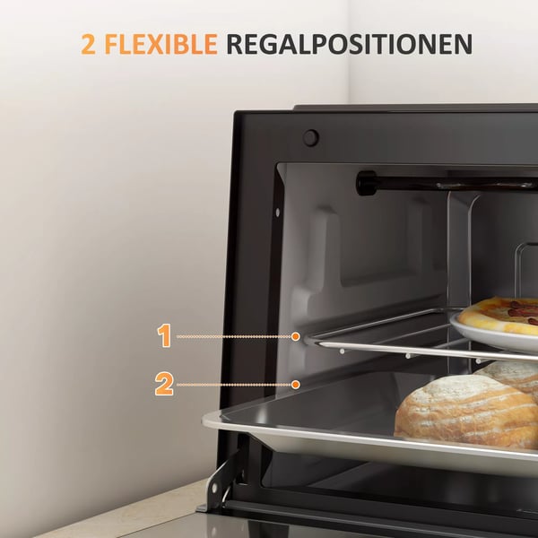 HOMCOM Miniovn 9L - Kompakt Ovn i Sort Rustfrit Stål med Bageplade og Grillrist, 750W
