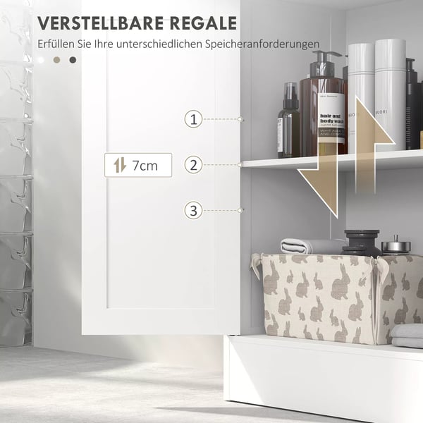 badev&aelig;relsesskab, opbevaringsskab med 2 skuffer, justerbar hylde, hvid