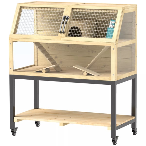 PawHut Hamsterbur i naturtræ m. hjul & opbevaring, 87x43x101 cm PawHut Hamsterbur i naturtræ m. hjul & opbevaring, 87x43x101 cm