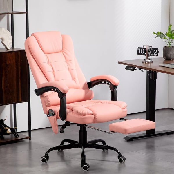 Vinsetto Ergonomisk Kontorstol med Massage, Læderlook, Lyserød