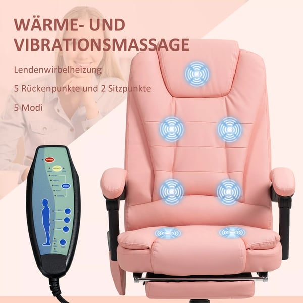 Vinsetto Ergonomisk Kontorstol med Massage, Læderlook, Lyserød