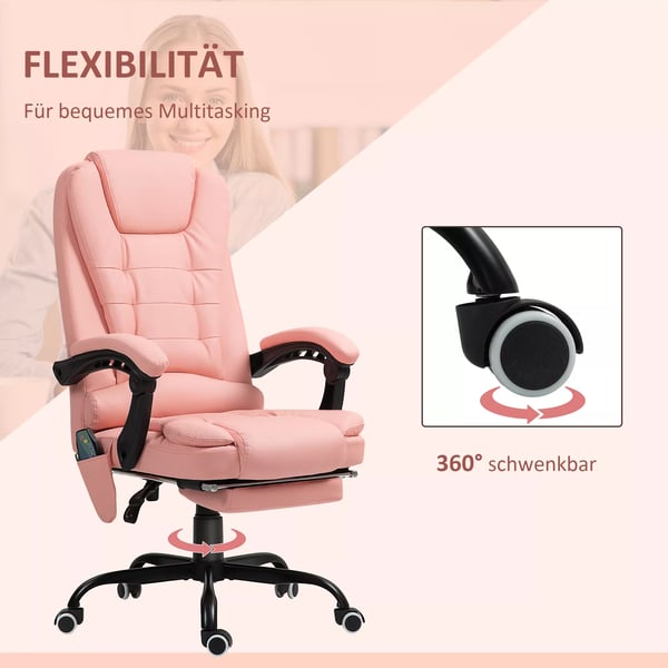 Vinsetto Ergonomisk Kontorstol med Massage, Læderlook, Lyserød