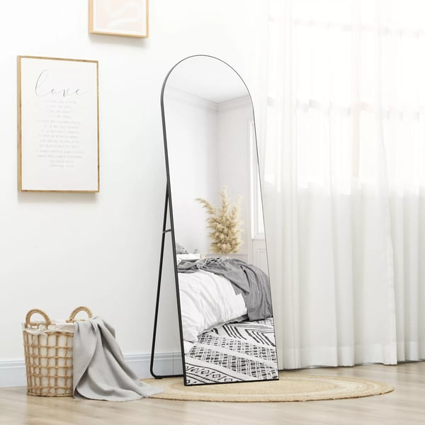 HOMCOM Helkropsspejl, 150x50cm Sort Vægspejl med Stativ, Splintfrit Glas, Bue-design