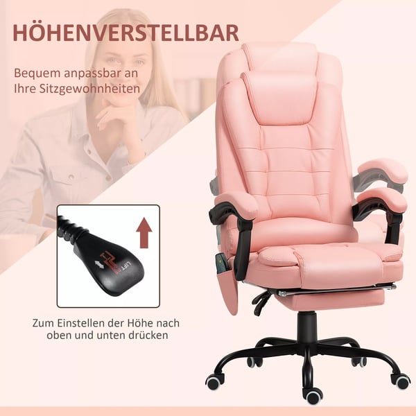 Vinsetto Ergonomisk Kontorstol med Massage, Læderlook, Lyserød