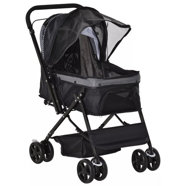 PawHut Hundekørestol til små hunde og katte - Sort Polyester Klapvogn 76,5x52x95 cm