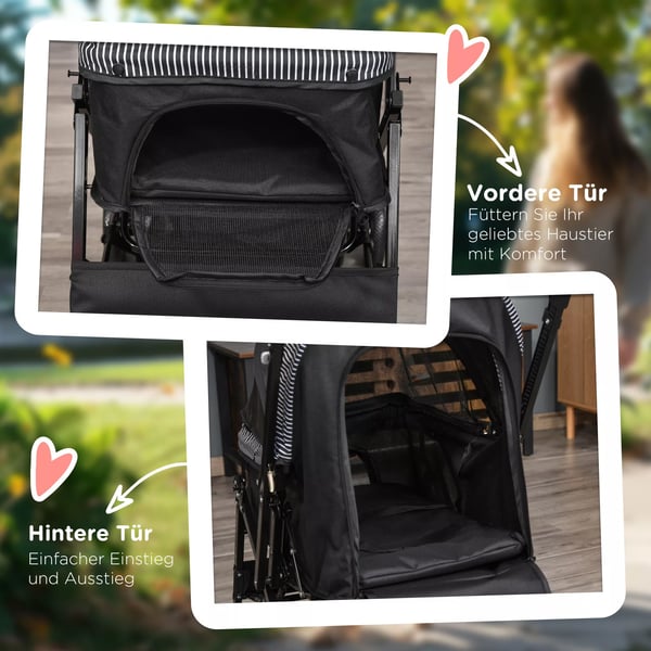 PawHut Hundekørestol til små hunde og katte - Sort Polyester Klapvogn 76,5x52x95 cm