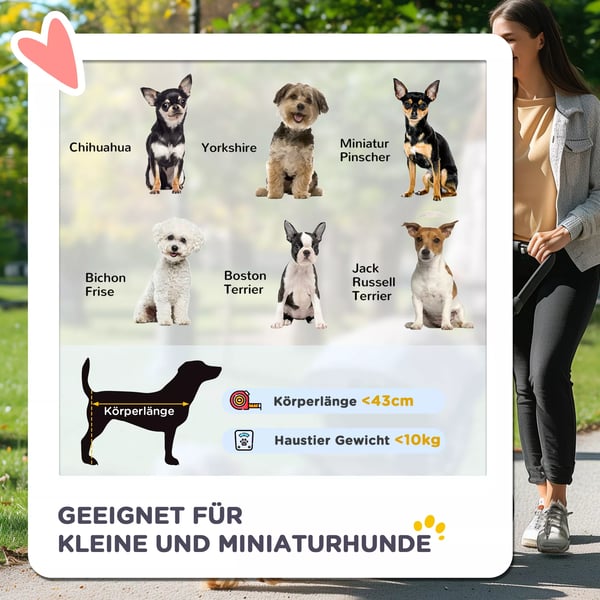 PawHut Hundekørestol til små hunde og katte - Sort Polyester Klapvogn 76,5x52x95 cm