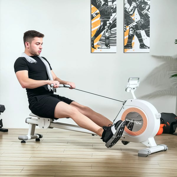 magneettinen soutulaite kotiin, 16 vastustasoa, teräsrunko, 150 kg kantavuus, valkoinen