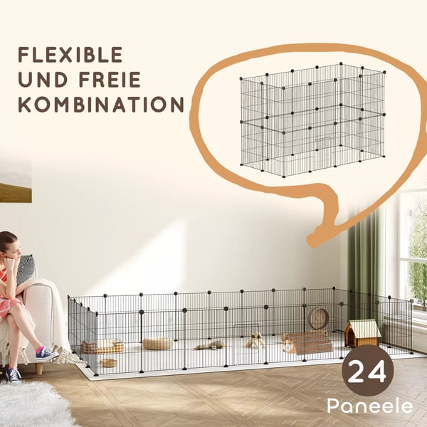 PawHut Løbegård til Smådyr – Udendørs/Indendørs Stål Gitterbure med Dør, Sort/Stål, 120x60x80 cm