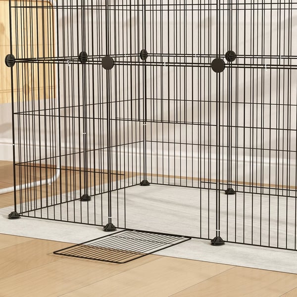 PawHut Løbegård til Smådyr – Udendørs/Indendørs Stål Gitterbure med Dør, Sort/Stål, 120x60x80 cm