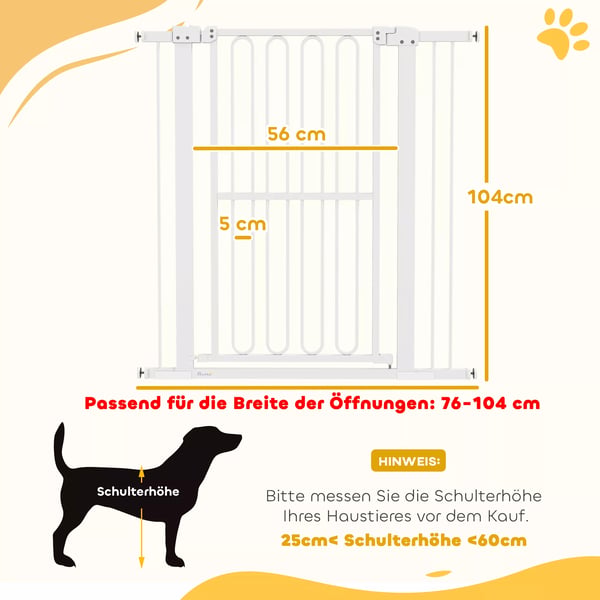 Hvid Hundegitter uden Boring, 76-104 cm, Justerbar Trappe-/Dørsikring i Stål for Hunde