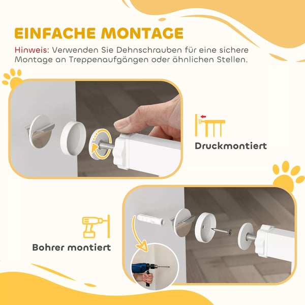 Hvid Hundegitter uden Boring, 76-104 cm, Justerbar Trappe-/Dørsikring i Stål for Hunde