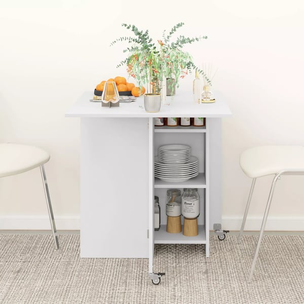 HOMCOM Klapbart spisebord i hvid, plads til 2-4 personer, m/ hylder og skuffe, 114,5x70x75 cm