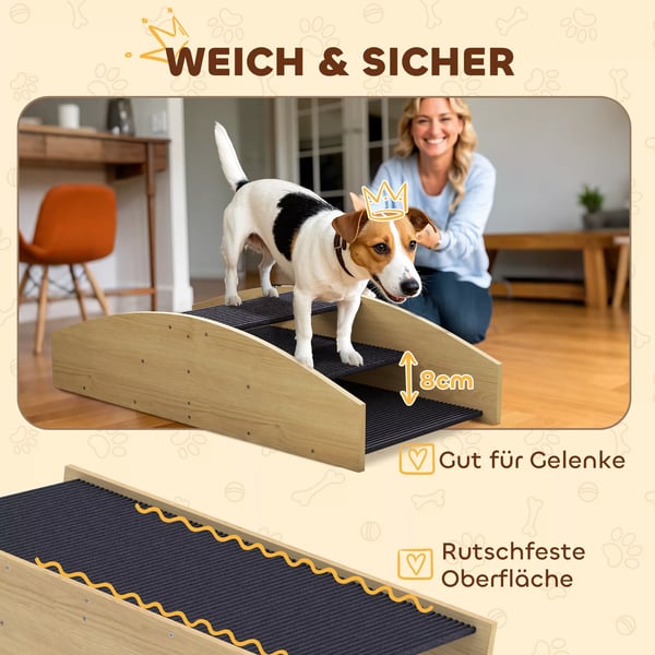 PawHut 2-i-1 Hundebalancetræsstige, agilitetsrampe til små/mellemstore hunde op til 15 kg - naturtræ