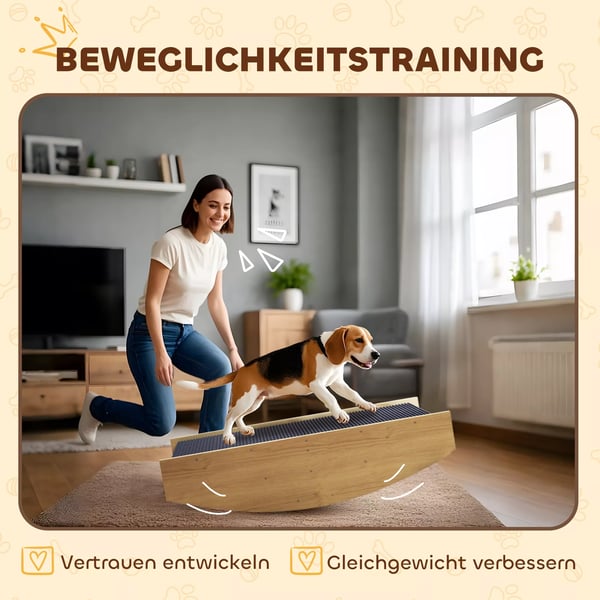 PawHut 2-i-1 Hundebalancetræsstige, agilitetsrampe til små/mellemstore hunde op til 15 kg - naturtræ