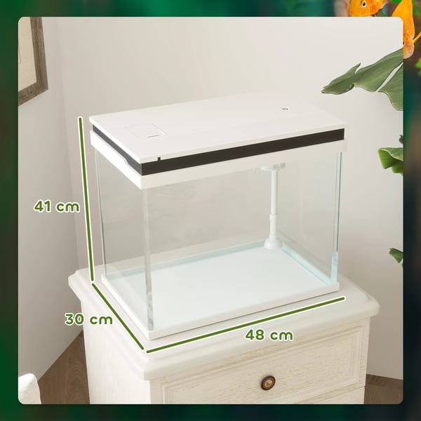 PawHut Akvarium 41L Glas med LED-lys og Filtersystem - Hvid
