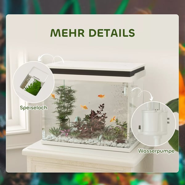 PawHut Akvarium 41L Glas med LED-lys og Filtersystem - Hvid