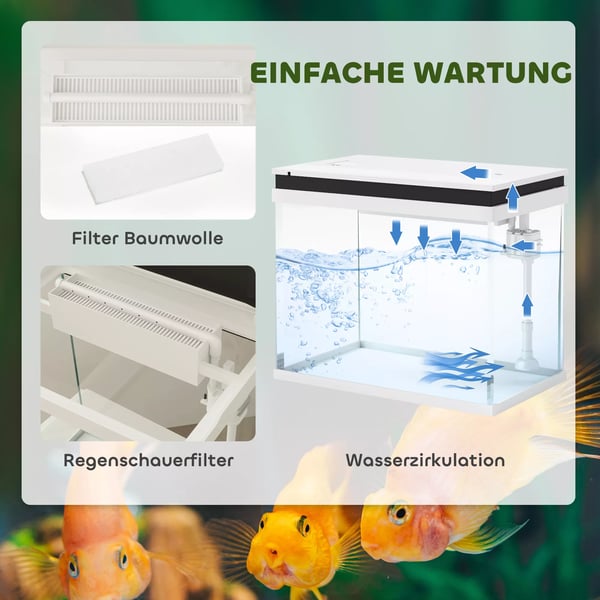 PawHut Akvarium 41L Glas med LED-lys og Filtersystem - Hvid