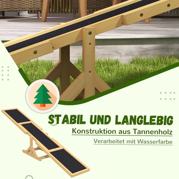 PawHut Hundevipper i Træ - Gul - Sikker Agility Rampe til Hunde op til 50 kg - 180x30x30 cm