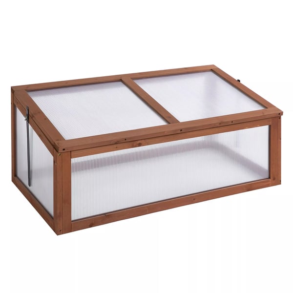 Outsunny Minidrivhus i grantræ og polycarbonat, brun, 100 x 65 x 40 cm
