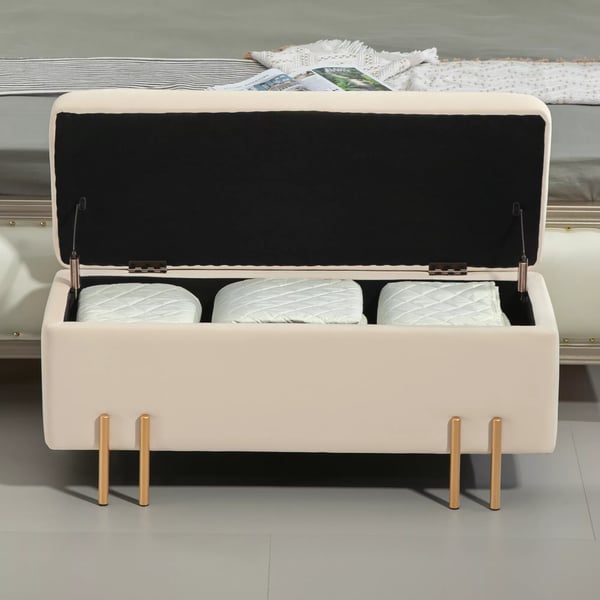 HOMCOM Säilytyspenkki, pehmustettu, beige polyesteri, 100x40x42cm