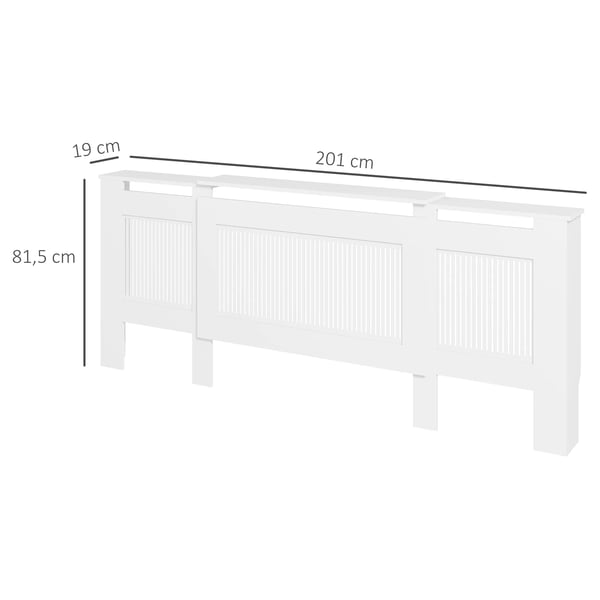 HOMCOM justerbar radiatorafskærmning med hylde, hvid MDF, 125-201 cm