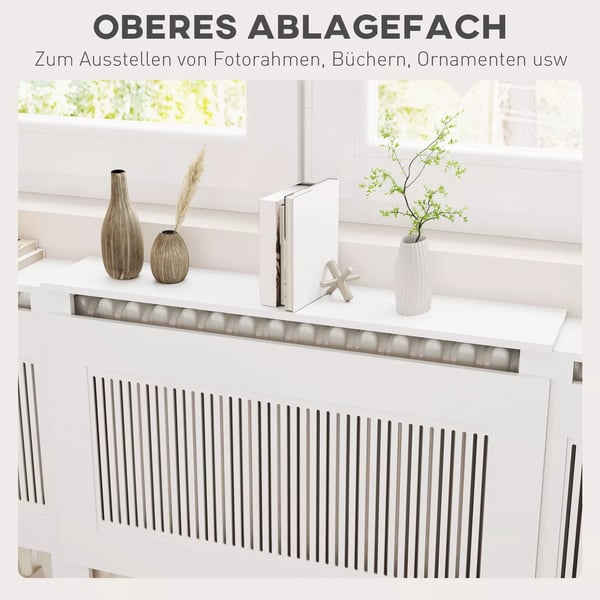 HOMCOM justerbar radiatorafskærmning med hylde, hvid MDF, 125-201 cm