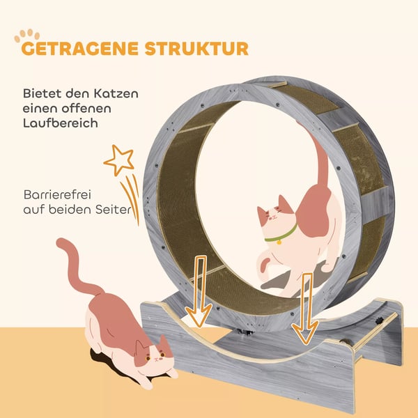 PawHut Løbehjul til katte, 91 cm, grå - med bremse og kradsplade af træmateriale