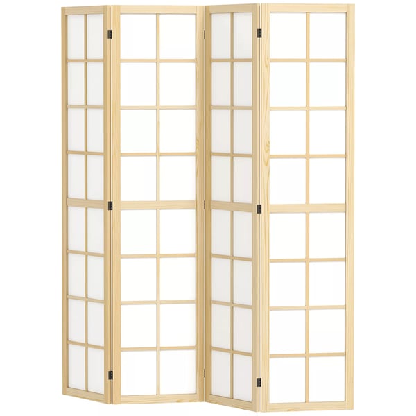 HOMCOM 4-delt rumdeler 160 x 170 cm foldbar skillevæg privatlivsskærm til stuen, Natur