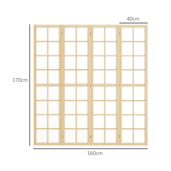 HOMCOM 4-delt rumdeler 160 x 170 cm foldbar skillevæg privatlivsskærm til stuen, Natur