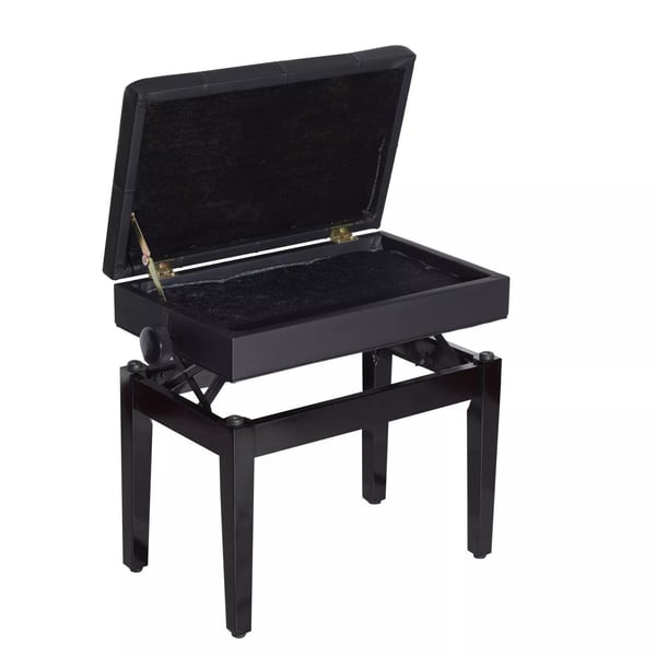 HOMCOM Justerbar Klaverbænk med Opbevaring - Sort, PU Læder & Træ - 54,5x33x48-58cm