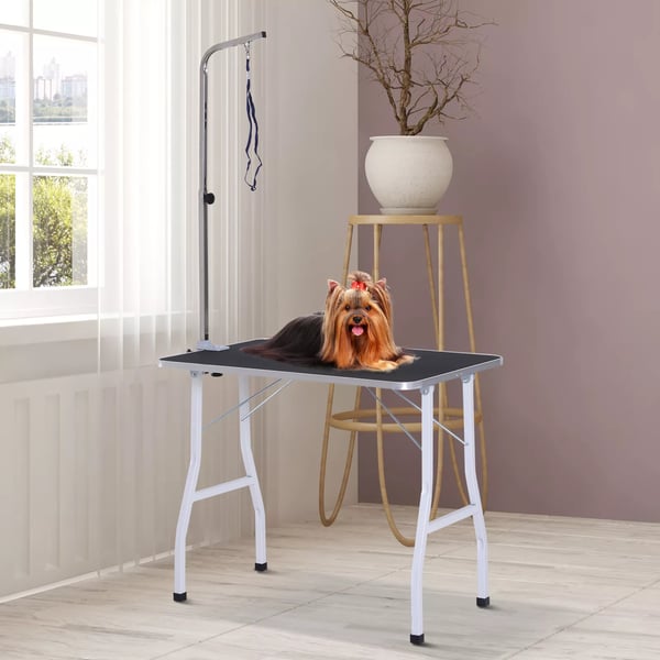 PawHut Trimmebord Hund Hundesalon Hjdejusterbar Sort Gummi, Stl
